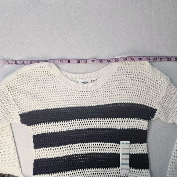 OLD NAVY Blue & White Stripe Sz Xs Side Slit Sweater NWT Knit Round Neck - Picture 4 of 6